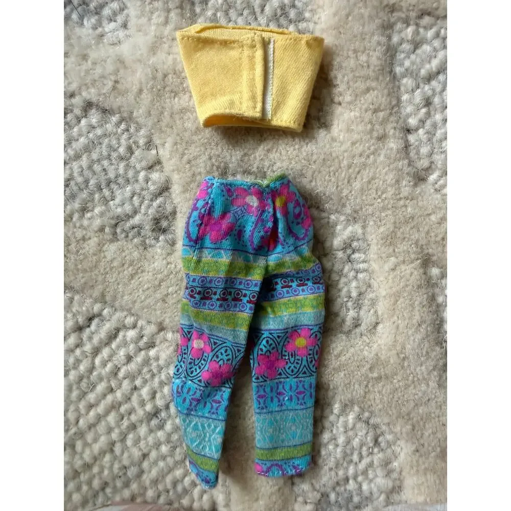 Vintage Y2K Barbie Floral Pants & Yellow Tube Top Outfit Doll Clothes Mattel
